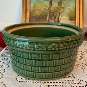 Vintage Green Basketweave Planter/Crock Robinson Ransbottom Roseville Pottery